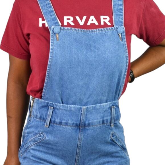 Vintage Blossom Jeans Bib Overall Blue Denim Shorts 80s Suspender Cuffed Size XS - Picture 4 of 15